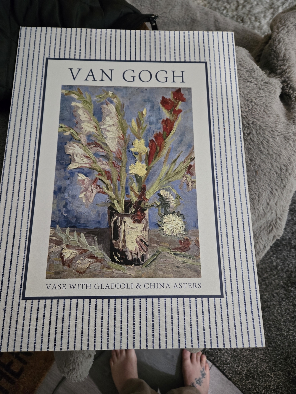 Blue Striped Art Print Box - Vase with Gladioli & China Asters